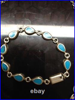 Vintage Sterling Silver 925 And Turquoise Set. Bracelet, Necklace Marked925