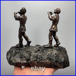 Vintage Sterling Silver 925 Figure Statue Two Winemakers on Stone Base Marked