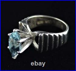 Vintage Sterling Silver. 925 Marquise Blue Topaz Ring Marked Nd Size 6 1/4