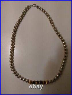 Vintage Sterling Silver Beaded Necklace Brown Tiger Eye beads Marked 925