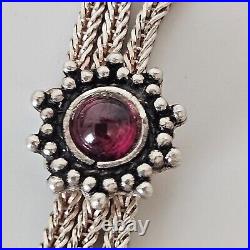 Vintage Sterling Silver & Cabochon Red Stones Necklace Marked. 925