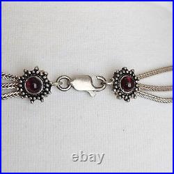 Vintage Sterling Silver & Cabochon Red Stones Necklace Marked. 925