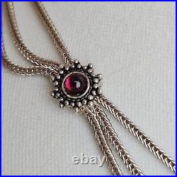 Vintage Sterling Silver & Cabochon Red Stones Necklace Marked. 925