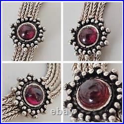 Vintage Sterling Silver & Cabochon Red Stones Necklace Marked. 925