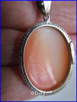 Vintage Sterling Silver Carved Cameo Pendant Necklace Hand Signed Marked Italy