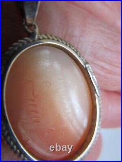 Vintage Sterling Silver Carved Cameo Pendant Necklace Hand Signed Marked Italy