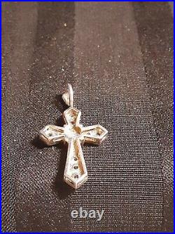 Vintage Sterling Silver Cross Pendant Sapphires 1-1/4 WithO Chain Marked Unsigned