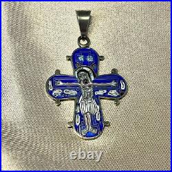 Vintage Sterling Silver Dagmar Two Sided Enamel Cross Marked Sterling Denmark