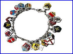 Vintage Sterling Silver European German Travel Enamel 18 Charm Bracelet, Marked