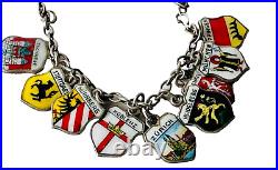 Vintage Sterling Silver European German Travel Enamel 18 Charm Bracelet, Marked