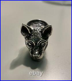 Vintage Sterling Silver Fox Head Pill Box size 3.2cm silver mark'Sterling