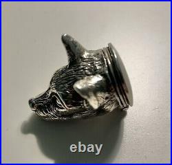 Vintage Sterling Silver Fox Head Pill Box size 3.2cm silver mark'Sterling