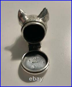 Vintage Sterling Silver Fox Head Pill Box size 3.2cm silver mark'Sterling