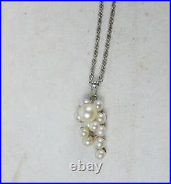 Vintage Sterling Silver Grape Pearl Cluster Necklace Marked 15 Chain