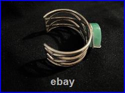 Vintage Sterling Silver Green Jade Large Cuff bracelet Marked M made in 1980th