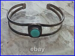 Vintage Sterling Silver Green Turquoise Cuff Bracelet Marked 925 Mexico