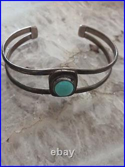 Vintage Sterling Silver Green Turquoise Cuff Bracelet Marked 925 Mexico