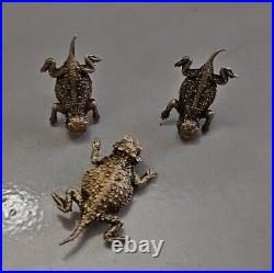 Vintage Sterling Silver Horny Toad Earrings With Pin Marked Rare