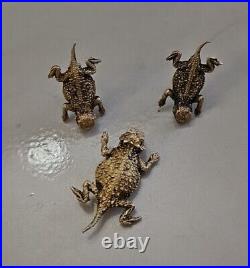 Vintage Sterling Silver Horny Toad Earrings With Pin Marked Rare