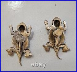 Vintage Sterling Silver Horny Toad Earrings With Pin Marked Rare