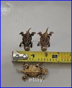 Vintage Sterling Silver Horny Toad Earrings With Pin Marked Rare