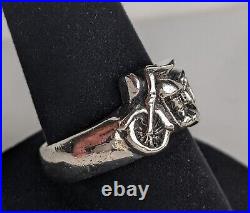 Vintage Sterling Silver Indian Chief Motorcycle Ring 10.9g Sz 10.5 Signed