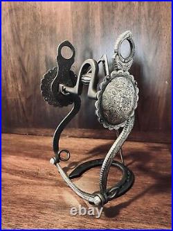 Vintage Sterling Silver Inlay Bit Large Concho S Cheek Med. Port Mp Maker Marked