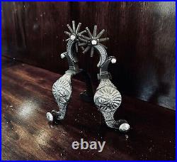 Vintage Sterling Silver Inlay Handmade Chief Motif Spurs Maker Marked Garcia