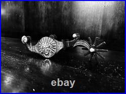 Vintage Sterling Silver Inlay Handmade Chief Motif Spurs Maker Marked Garcia