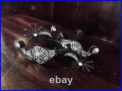 Vintage Sterling Silver Inlay Handmade Chief Motif Spurs Maker Marked Garcia