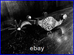 Vintage Sterling Silver Inlay Handmade Chief Motif Spurs Maker Marked Garcia