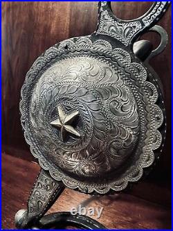 Vintage Sterling Silver Inlay Handmade Huge Concho Bit Salinas Mp Maker Marked