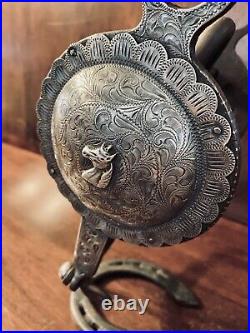 Vintage Sterling Silver Inlay Huge Concho Show Bit Salinas Mp Maker Marked