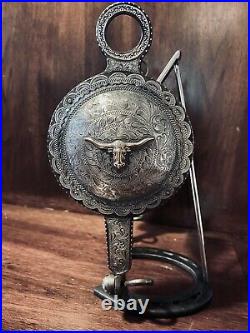 Vintage Sterling Silver Inlay L. Horn Bit Huge Concho Salinas Mpiece Maker Marked