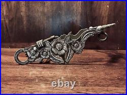 Vintage Sterling Silver Inlay Sta Barbara Bit Chiseled Floral Style Maker Marked