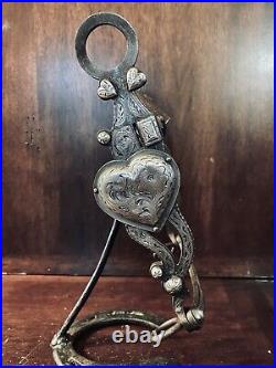 Vintage Sterling Silver Inlay Triple Heart Show Bit Salinas Mpiece Maker Marked