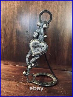 Vintage Sterling Silver Inlay Triple Heart Show Bit Salinas Mpiece Maker Marked