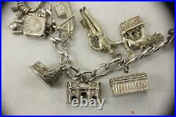 Vintage Sterling Silver Italy / Rome Theme Charm Bracelets 14 Charms 7 length