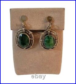 Vintage Sterling Silver Jade Earrings Clip Closure Green Marked Ster