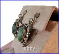 Vintage Sterling Silver Jade Earrings Clip Closure Green Marked Ster