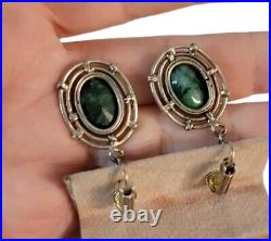 Vintage Sterling Silver Jade Earrings Clip Closure Green Marked Ster