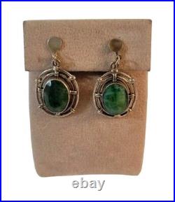 Vintage Sterling Silver Jade Earrings Clip Closure Green Marked Ster