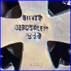 Vintage Sterling Silver Jerusalem Crusader Cross Pendant Marked Red Stone
