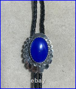 Vintage Sterling Silver & Lapis Blue Stone Bolo Tie Marked JB Sterling