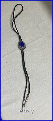 Vintage Sterling Silver & Lapis Blue Stone Bolo Tie Marked JB Sterling