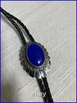 Vintage Sterling Silver & Lapis Blue Stone Bolo Tie Marked JB Sterling