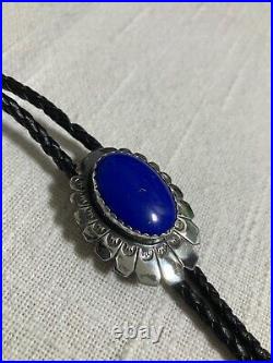 Vintage Sterling Silver & Lapis Blue Stone Bolo Tie Marked JB Sterling