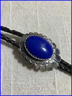 Vintage Sterling Silver & Lapis Blue Stone Bolo Tie Marked JB Sterling