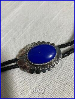 Vintage Sterling Silver & Lapis Blue Stone Bolo Tie Marked JB Sterling