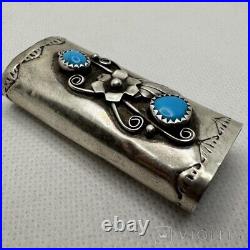 Vintage Sterling Silver Lighter Case Turquoise Engraved Marked Art Rare Old 20th